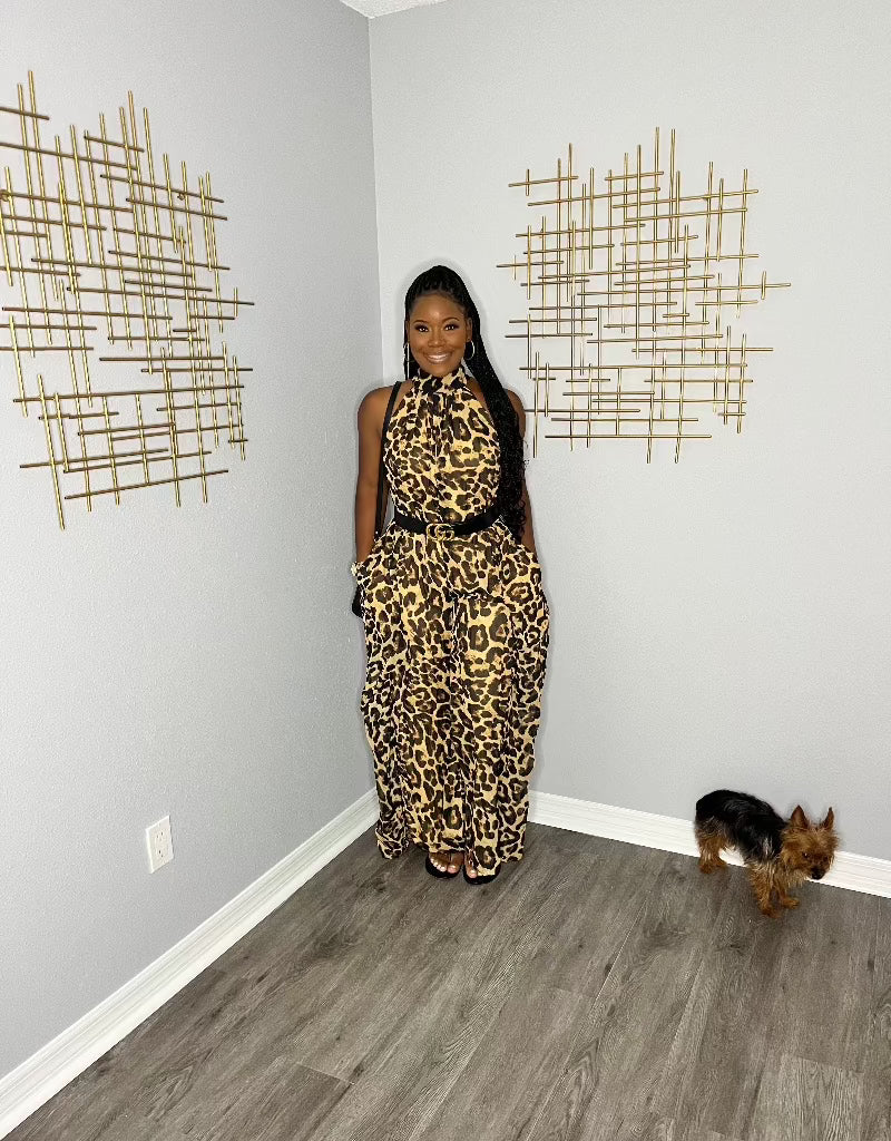 Leopard Mock Neck Jumpsuit